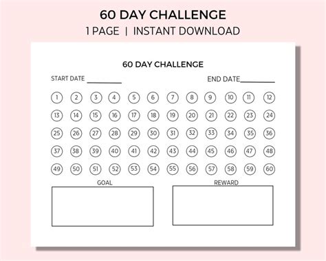 60 Day Challenge Tracker Goal Setting Printable Tracker Etsy