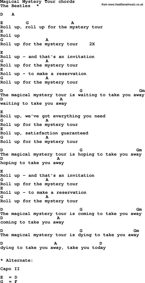 Song Lyrics With Guitar Chords For Magical Mystery Tour The Beatles