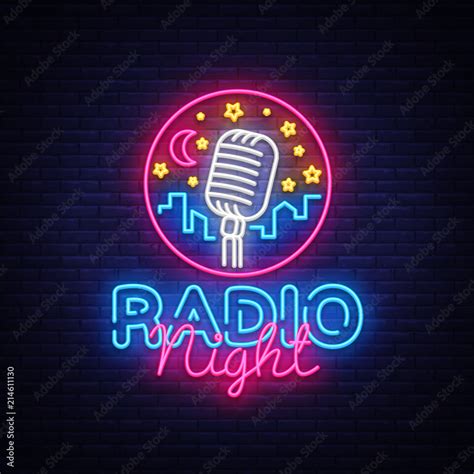 Radio Night Neon Logo Vector Radio Night Neon Sign Design Template Modern Trend Design Radio