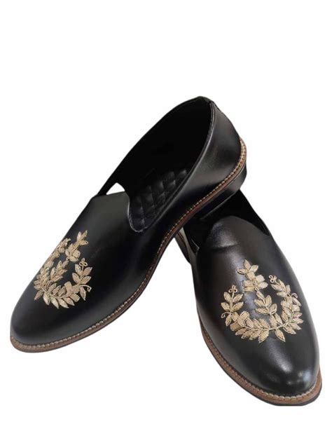 Black Colour Mens Wedding Shoes In Leather Fabric