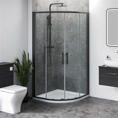 Aqua I6 Black Quadrant Shower Enclosure Double Sliding Door 900mm X