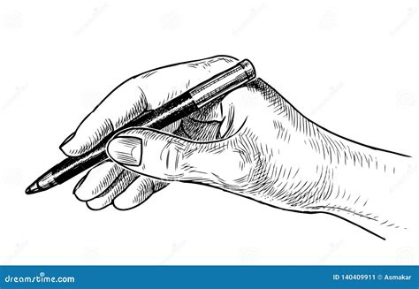 A Sketch Of A Human Hand Holding A Pencil Cartoon Vector