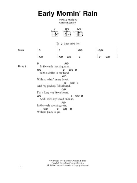 Gordon Lightfoot Early Mornin Rain Sheet Music Download Pdf Score