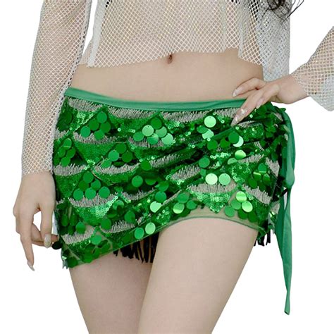 Womens Skirts Glitter Sequin Mini Skirt Sparkly Lace Up Adjustable