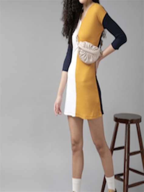 Buy Roadster Mustard Yellow White Colourblocked A Line Dress