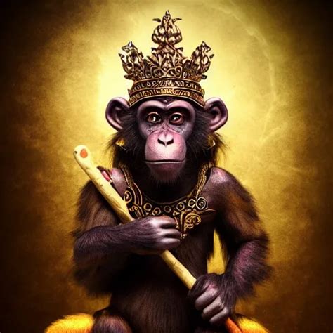 Monkey King Godly Lord Of Monkeys Wearing A Crown Stable Diffusion