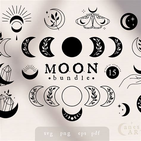 Moon Svg Bundle Boho Moon Phases Svg Floral Moon Svg File Etsy Boho