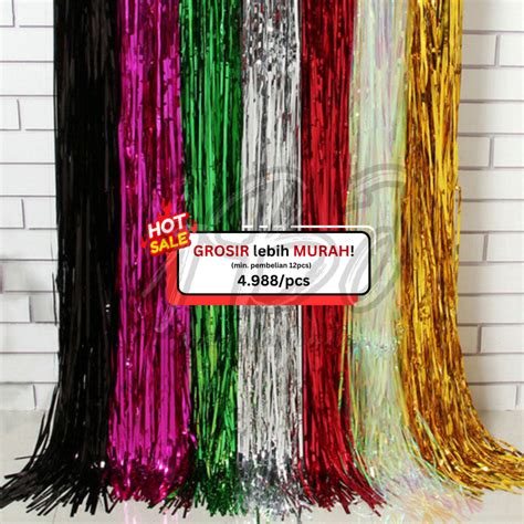 Jual Tirai Foil Ulang Tahun Metalik Rumbai Backdrop Banner 1 2m