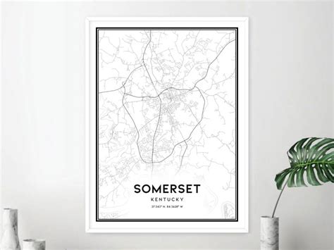 Somerset Map Print Somerset Map Poster Wall Art Ky City Map - Etsy