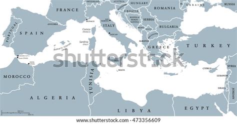 Mediterranean Sea Region Countries Political Map Stock Vector (Royalty ...