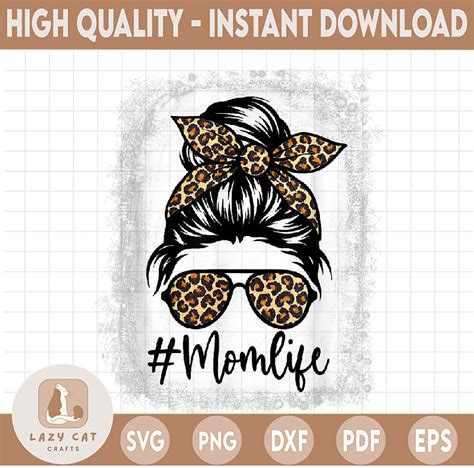 Cheetah Print Mom Life Mom Skull Bun Hair Sunglasses Leopard Inspire