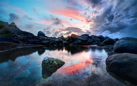 Fondos de pantalla paisaje mar lago rock naturaleza reflexión