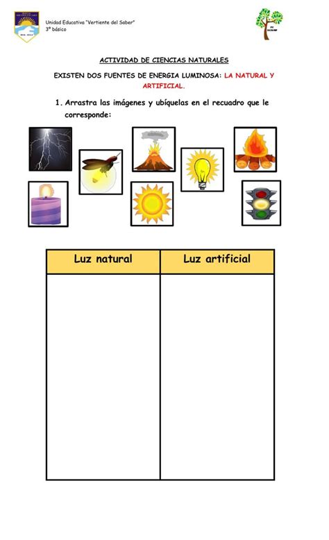 Luz Natural Y Artificial Worksheet Luz Natural Speech Language