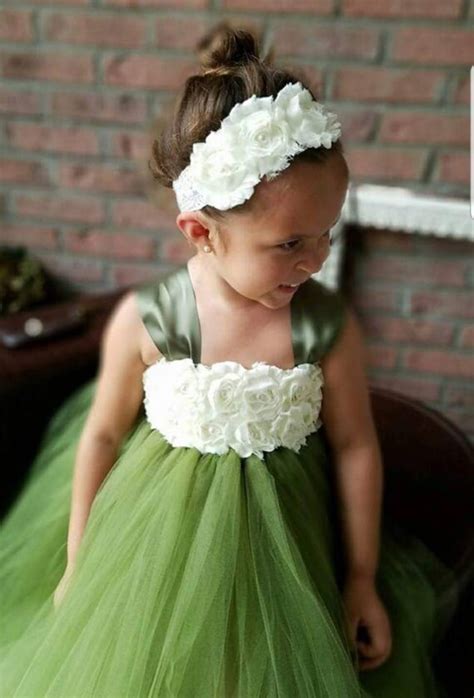 Olive Flower Girl Dress Moss Green Flower Girl Dress Tutu Etsy