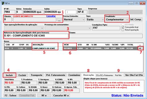 Nf E Nota Fiscal Complementar De Icms Holdprint Sistemas