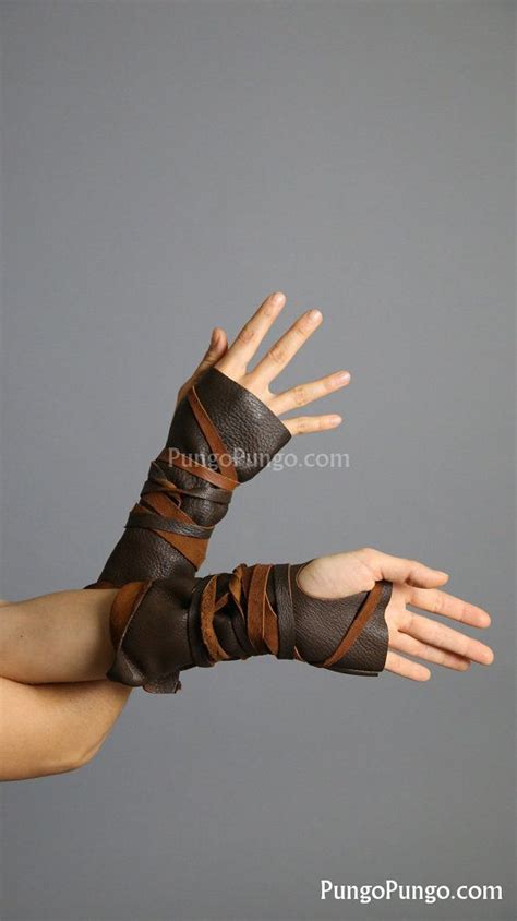 Dark Brown Fingerless Leather Gloves Long Mad Max Furiosa Post Apocalyptic Warcraft Barbarian