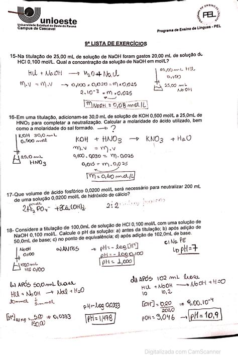 Lista De Exercicios Quimica 1 Ano