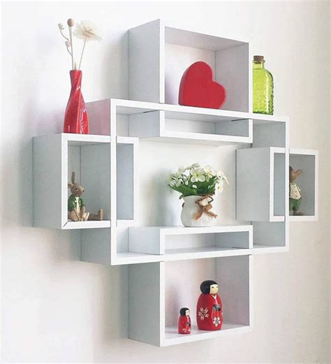 Buy Engineered Wood Intersecting Wall Shelf In White Colour At 40 OFF