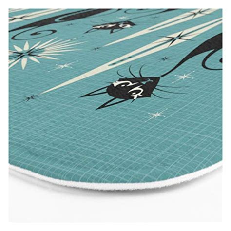 Mid Century Meow Retro Atomic Cats On Blue By Studioxtine On Bath Mat