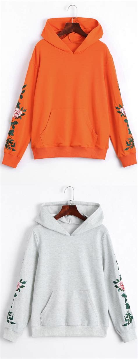 Up To 80 Off Floral Patched Front Pocket Hoodie Zafulzaful Fashiontopswomens