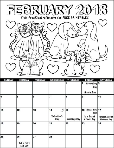 2018 Printable February Coloring Calendar For Kids