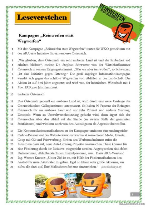 167 Leseverstehen Deutsch DAF Arbeitsblätter pdf doc