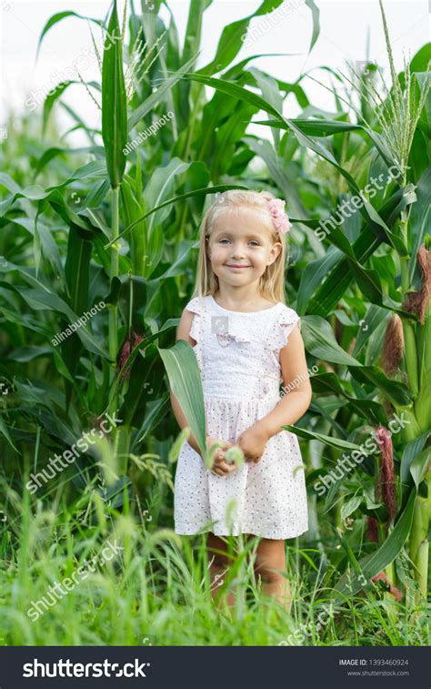 Portrait Adorable Little Girl Corn Field Stock Photo 1393460924