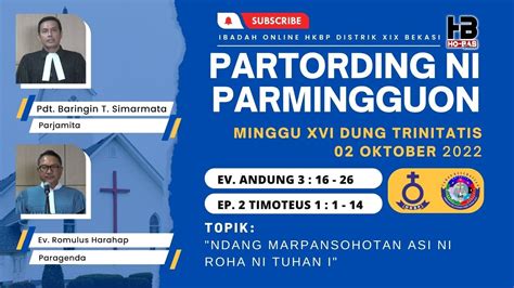 Partording Ni Parmingguon Minggu Xvi Dung Trinitatis Oktober