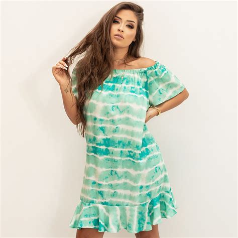 Vestido Ciganinha Elástico No Decote Babado Na Barra Bbonnie Tie Dye