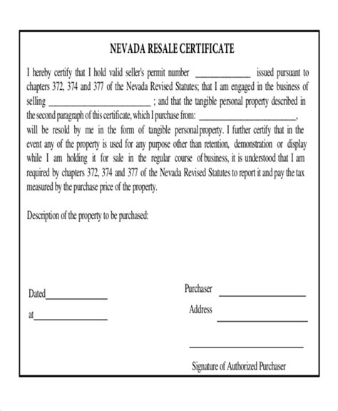 Printable Resale Certificate