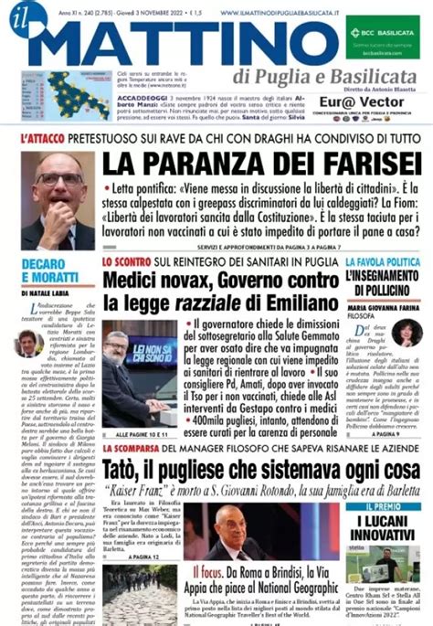 Le Prime Pagine Di Gioved Novembre Wayglo Basilicata