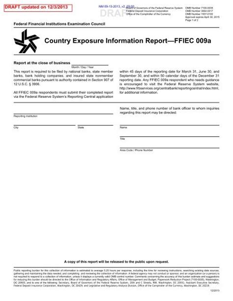 Draft FFIEC 009a Reporting Form