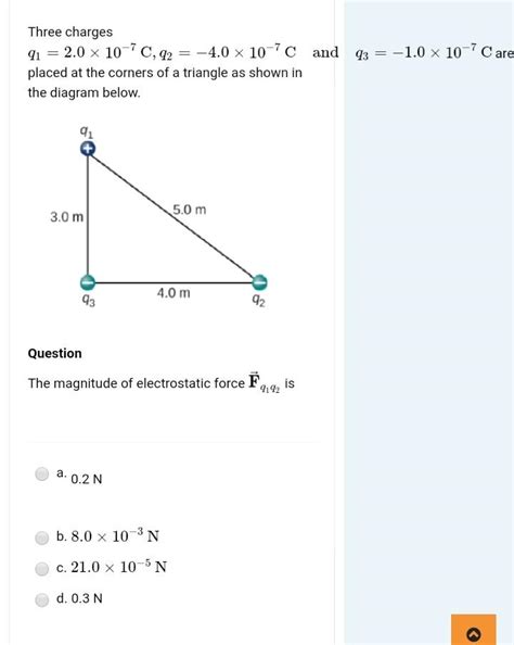 Solved Three Charges Q1 2 0×10−7c Q2 −4 0×10−7c And