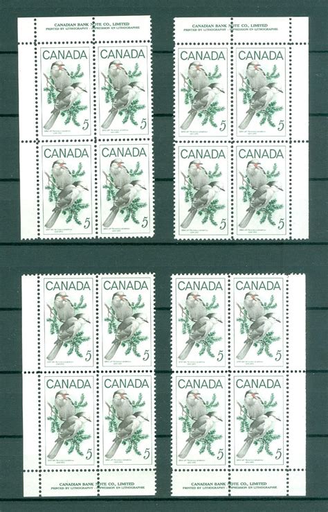 Canada Diff Plate Blocks Mnh Upper Lower Bird Gray Jay