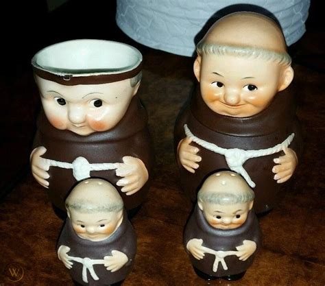 Vintage Goebel Monk Friar Tuck Salt Pepper Creamer Sugar Bowl Germany Lot Set 4 1758419728