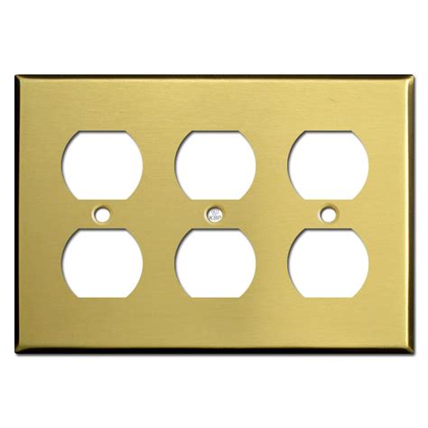 3 Gang Outlet Cover Satin Brass Kyle Switch Plates