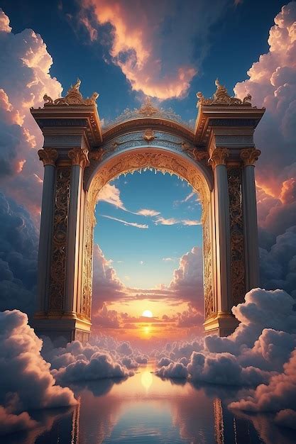 Gates Of Heaven With Clouds And Sunset Created Using Generative Ai Technology Premium Ai