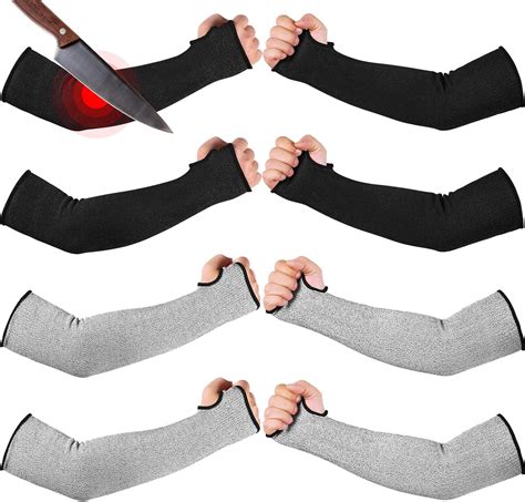 Jagely 8 Pairs Level 5 Cut Resistant Sleeves With Thumb Hole 18 Inches Arm Protection Sleeve