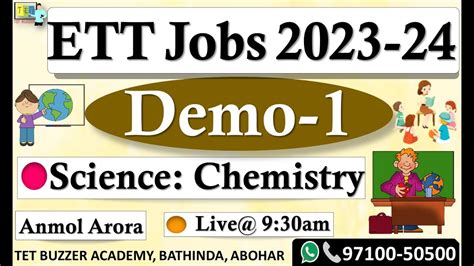 ETT Cadre Jobs 2023 Science Chemistry Demo 1 Anmol Arora TET