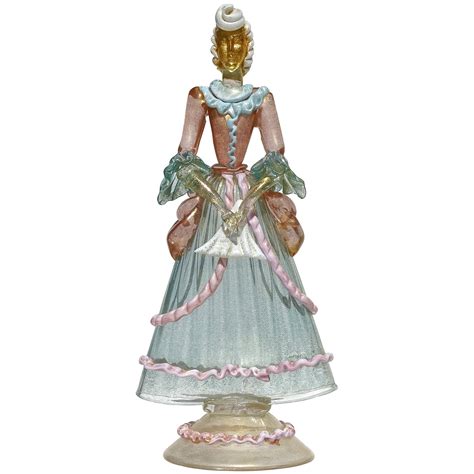 Murano Gold Leaf Queen Figure Holding Flowers Italian Art Glass Woman Sculpture For Sale At 1stdibs