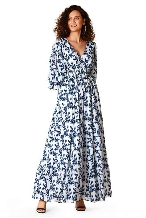 Shop Floral Print Cotton Smocked Waist Maxi Dress Eshakti