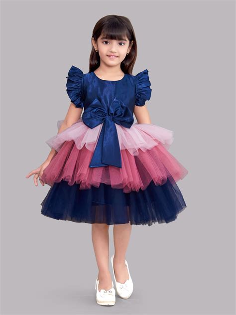 Buy Pink Chick Navy Blue And Andpink Colourblocked Layered Satin Dress Dresses For Girls 16491102