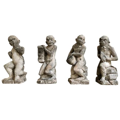 19th Century Limestone Statue "The 4 Monkeys" From Italy - 4 Statues ...