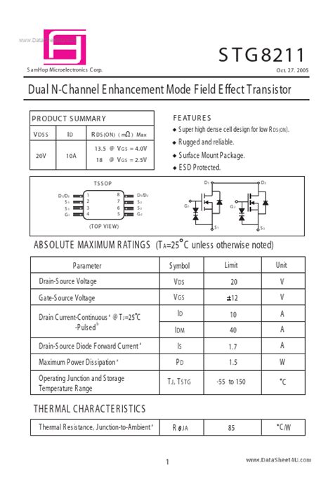 STG8211 Datasheet Dual N Channel Enhancement Mode Field Effect Transistor