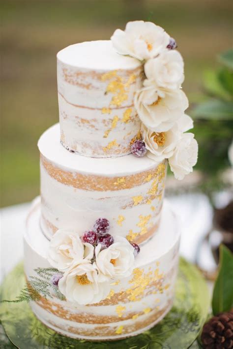 Rustic Gold Foil Metallic Wedding Cake Roses Rings Weddings