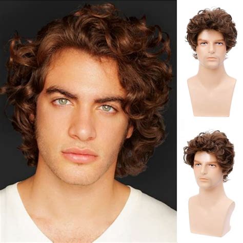 Dai Cloud Men Short Brown Curly Wigs Layered Fluffy Natural