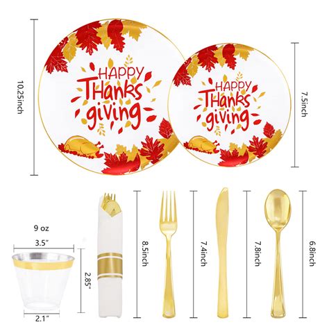 Sut Pcs Thanksgiving Plastic Plates Gold Disposable Dinnerware Set