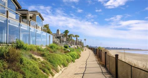 Residential Beauty Along A Pathway Framed By Glass Fences And A Cloud