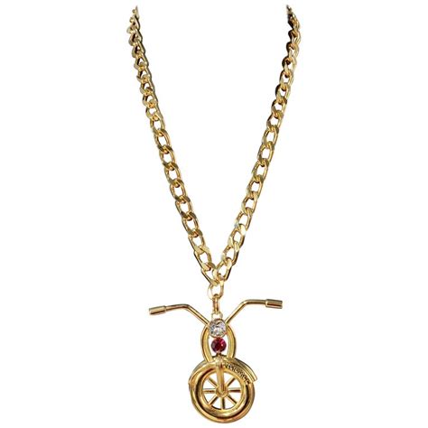 New Versace Runway 24k Plated Motorcycle Pendant Chain Necklace For