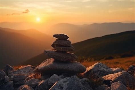 Zen Piedras Naturaleza Puesta De Sol Generar Ai Foto Premium